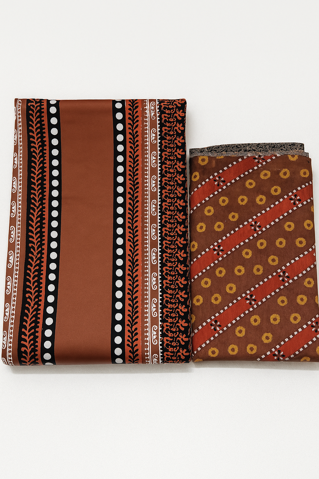 Brown Muslin Printed Pakistani Unstitched Suit Set